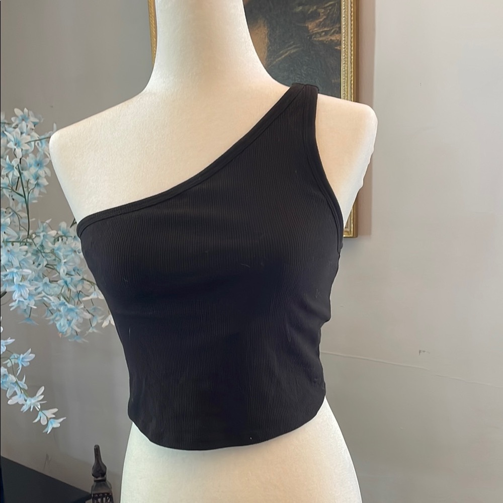 PINK Victoria's Secret Black Asymmetrical Ribber Crop Top